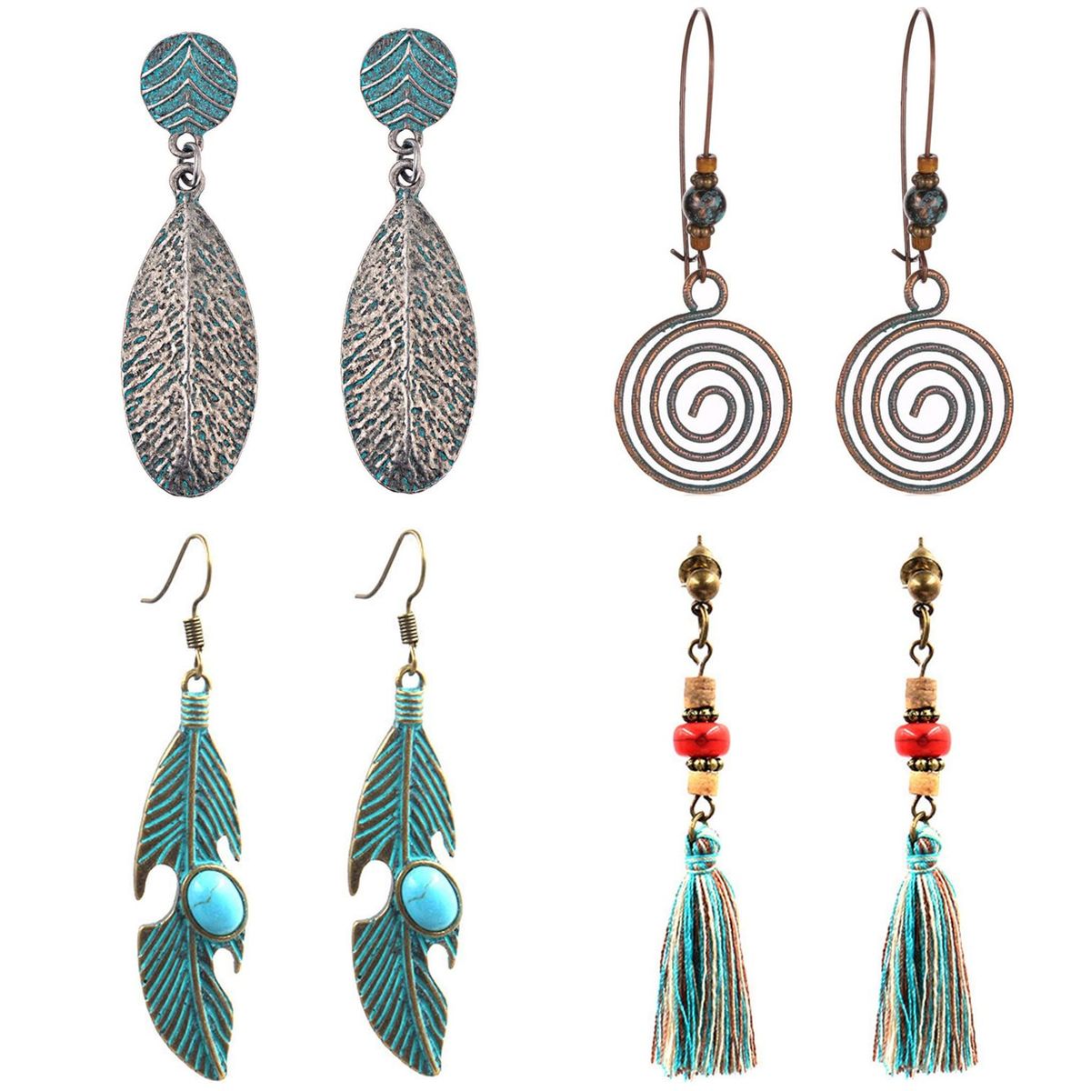 TIOZONEY - Juego de Aretes Boho-Chic Tribal 4pcs