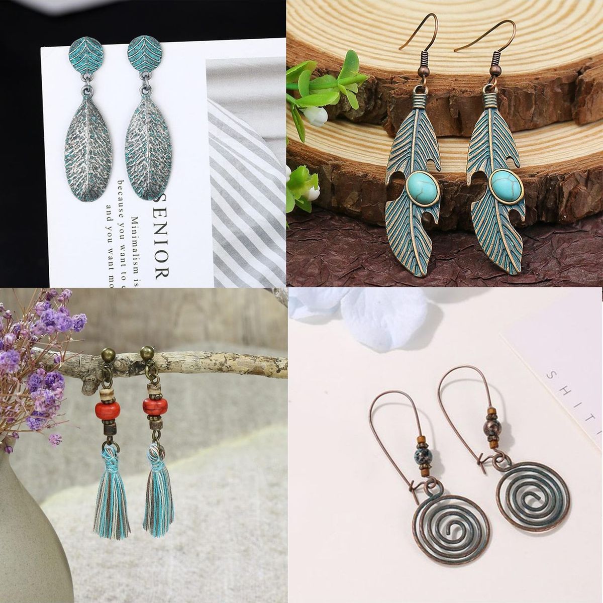 TIOZONEY - Juego de Aretes Boho-Chic Tribal 4pcs