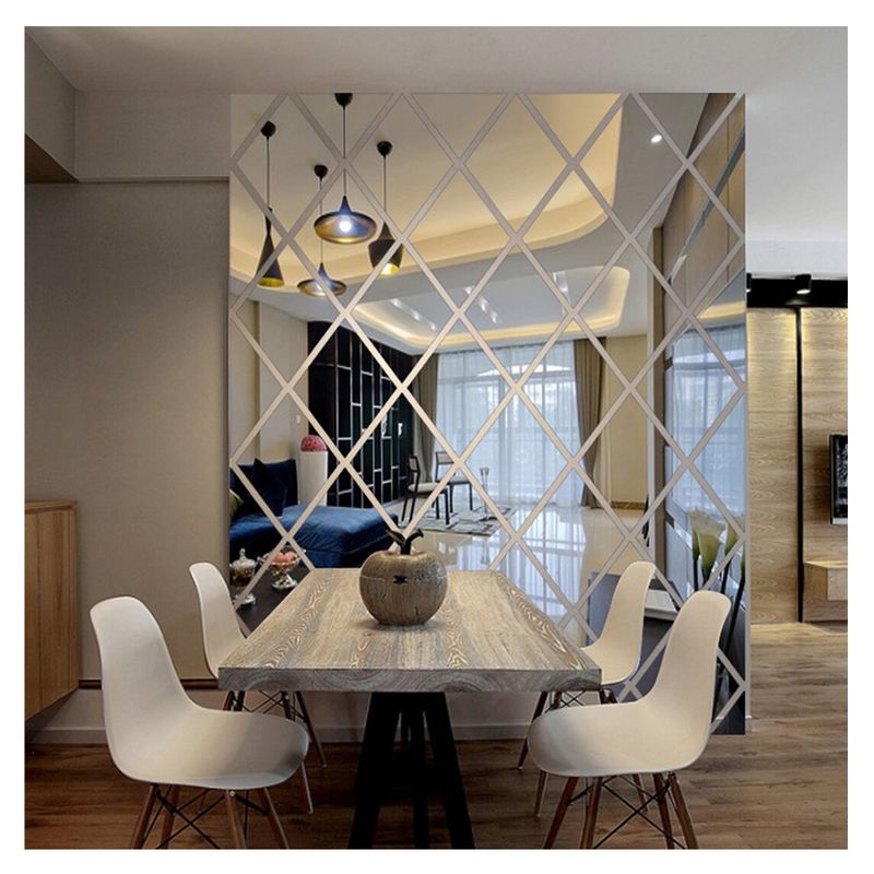 BORIA - Adhesivo tipo Espejo Diamantes Plateado 100x100 cm