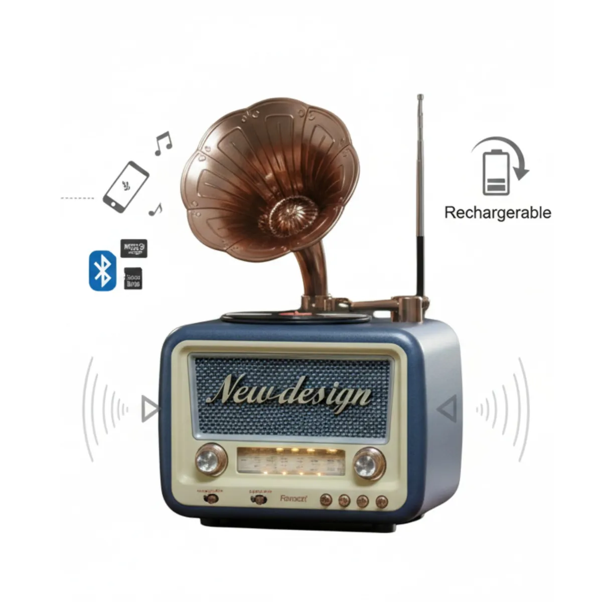 GENERICO - Radio Portátil Retro IRM-06103  Bandas AMFMSW  Conectividad Bluetooth, USB