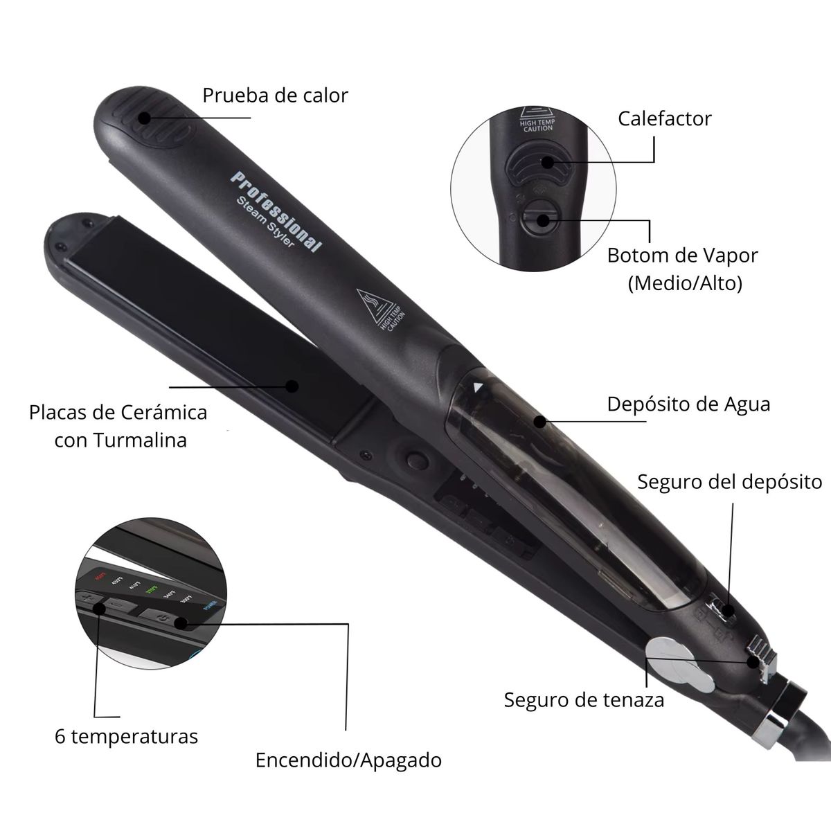GENERICO - Plancha de Pelo Profesional Steam Styler con Vapor