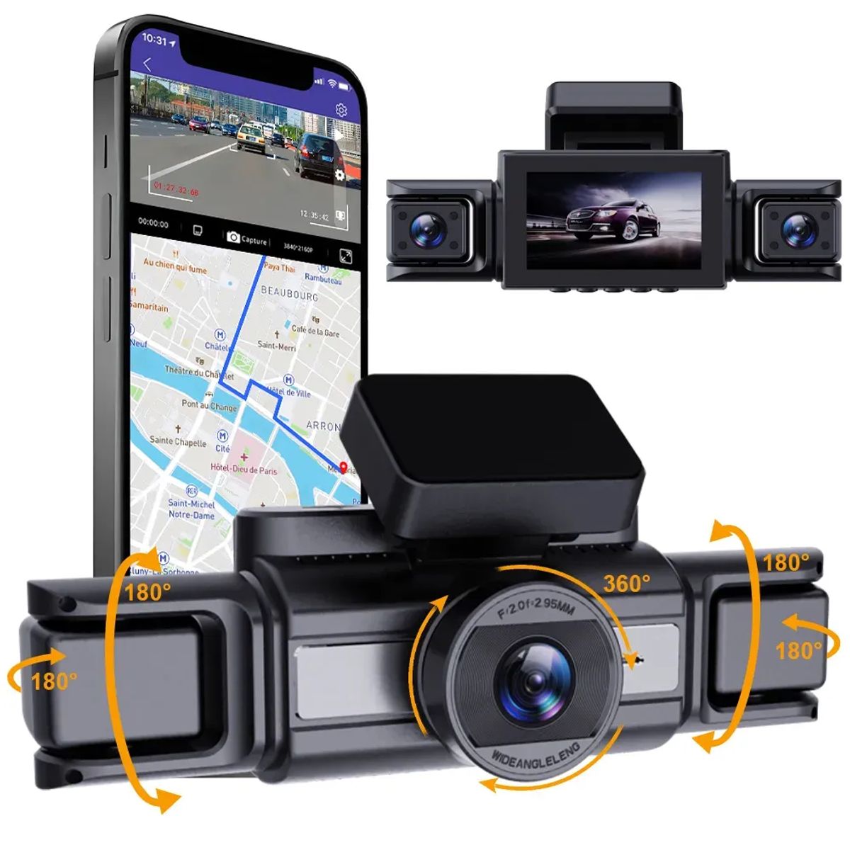 EVERSO - Cámara Para Auto Seguridad 4k Con 4 Cámaras Visión Nnocturna Negro