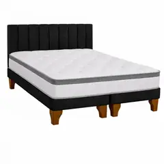 GENERICO - Cama Europea 2 Plazas + Respaldo Tubular Madera Negro