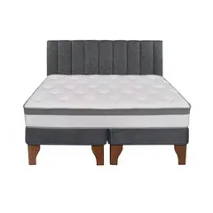 GENERICO - Cama Europea 2 Plazas + Respaldo Tubular Madera Gris