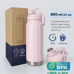 SM - Botella Térmica Acero Inoxidable 800 ml - Mantiene Frío y Caliente 12h - Libre de BPA