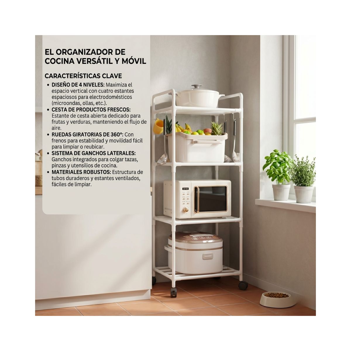 GENERICO - Rack Estante Organizador Cocina Multifuncional 4 Niveles Color Blanco