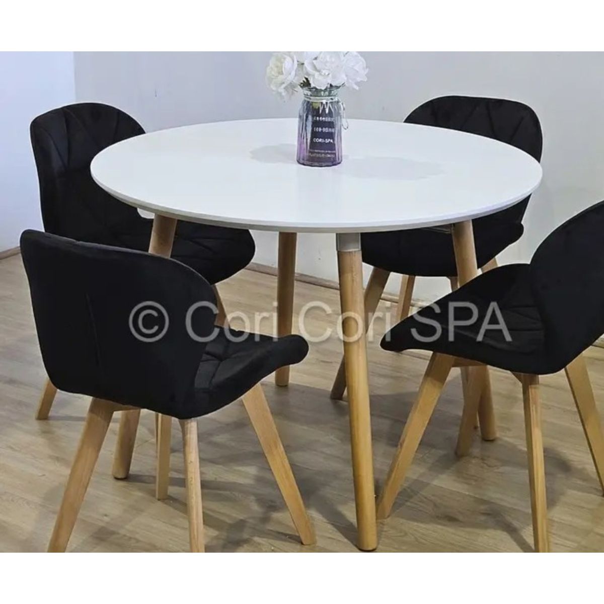 CORI CORI - Comedor Mesa Aura Blanca 100cm + 4 Sillas Mariposa Velvet