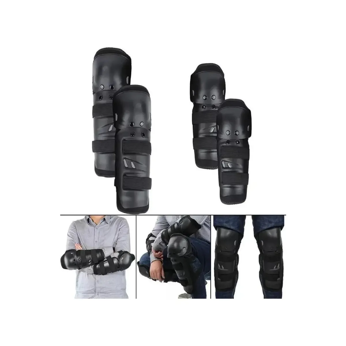 GENERICO - Set de Protecciones para Moto Rodilleras y Coderas Articuladas de Alto Impacto - Negro