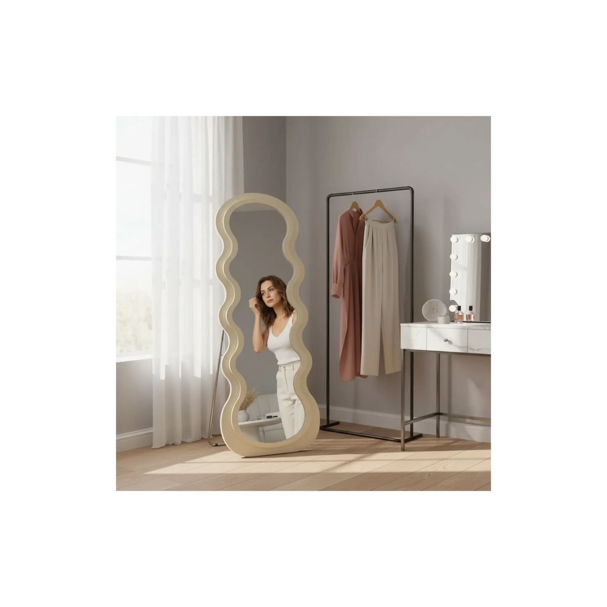 GENERICO - Espejo Largo Espejo Cuerpo Entero Grande Con Pedestal 160x60 crema