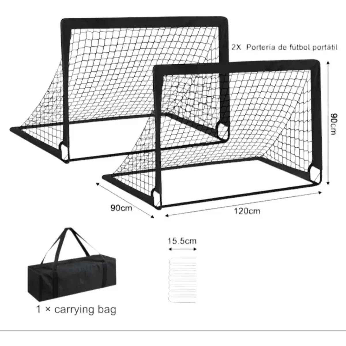 GENERICO - Juego de 2 Porterías de Fútbol Portátil para Niños 120x90cm