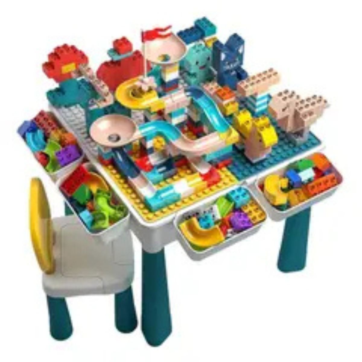 MOVI - MESA DE JUEGO CON SILLA Y 102 PIEZAS DE LEGO