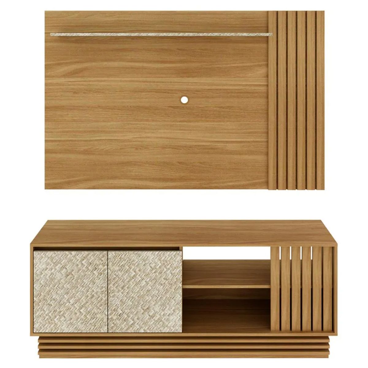 TECNOMOBILI - Rack TV + Panel 65" Almendra Rattan Tecnomobili
