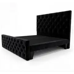GENERICO - Base de Cama Doble Respaldo 2 Plazas Negro Felpa