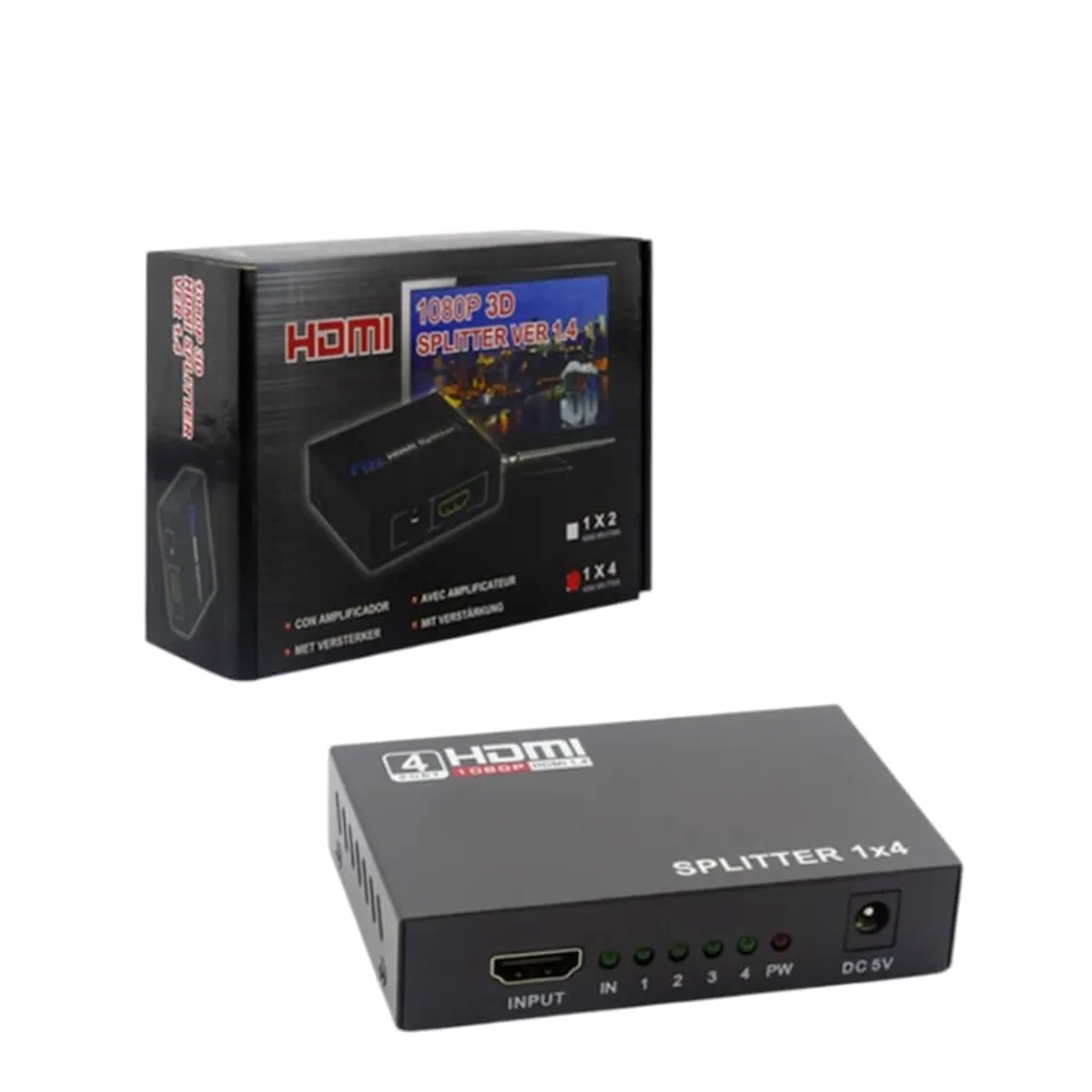 GENERICO - Splitter HDMI Full HD 1080, 4 Salidas, Con Transformador