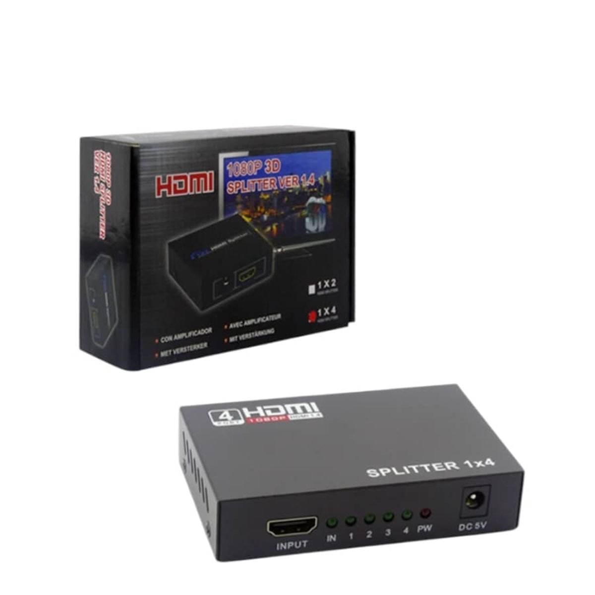 GENERICO - Splitter HDMI Full HD 1080, 4 Salidas, Con Transformador