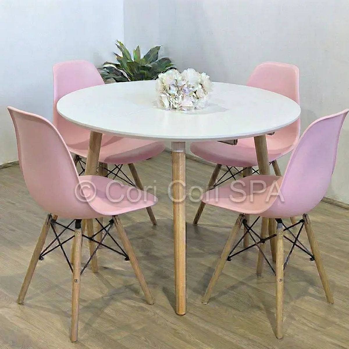 CORI CORI - Comedor Mesa Aura Blanca 100cms + 4 Sillas Eames