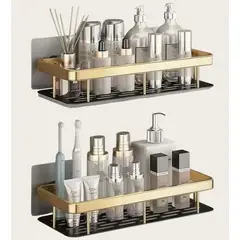 GENERICO - Pack 2 Estante Organizador Sin Perforación para Baño y Cocina Cuadrado Dorado