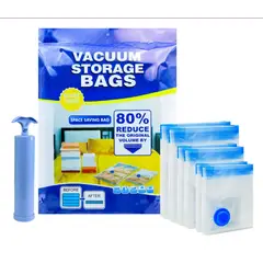 GENERICO - Bolsas De Almacenamiento Al Vacío + Bomba Manual 5 Bolsas