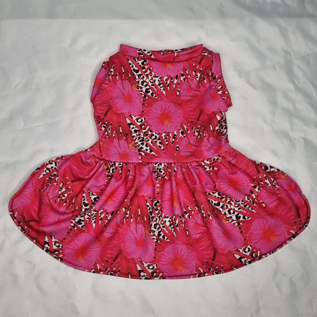 EL MUNDO DE EMMA - Vestido mascota flores fucsia y animal print talla L