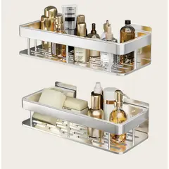 GENERICO - Pack 2 Estante Organizador Sin Perforación para Baño y Cocina Cuadrado Plata