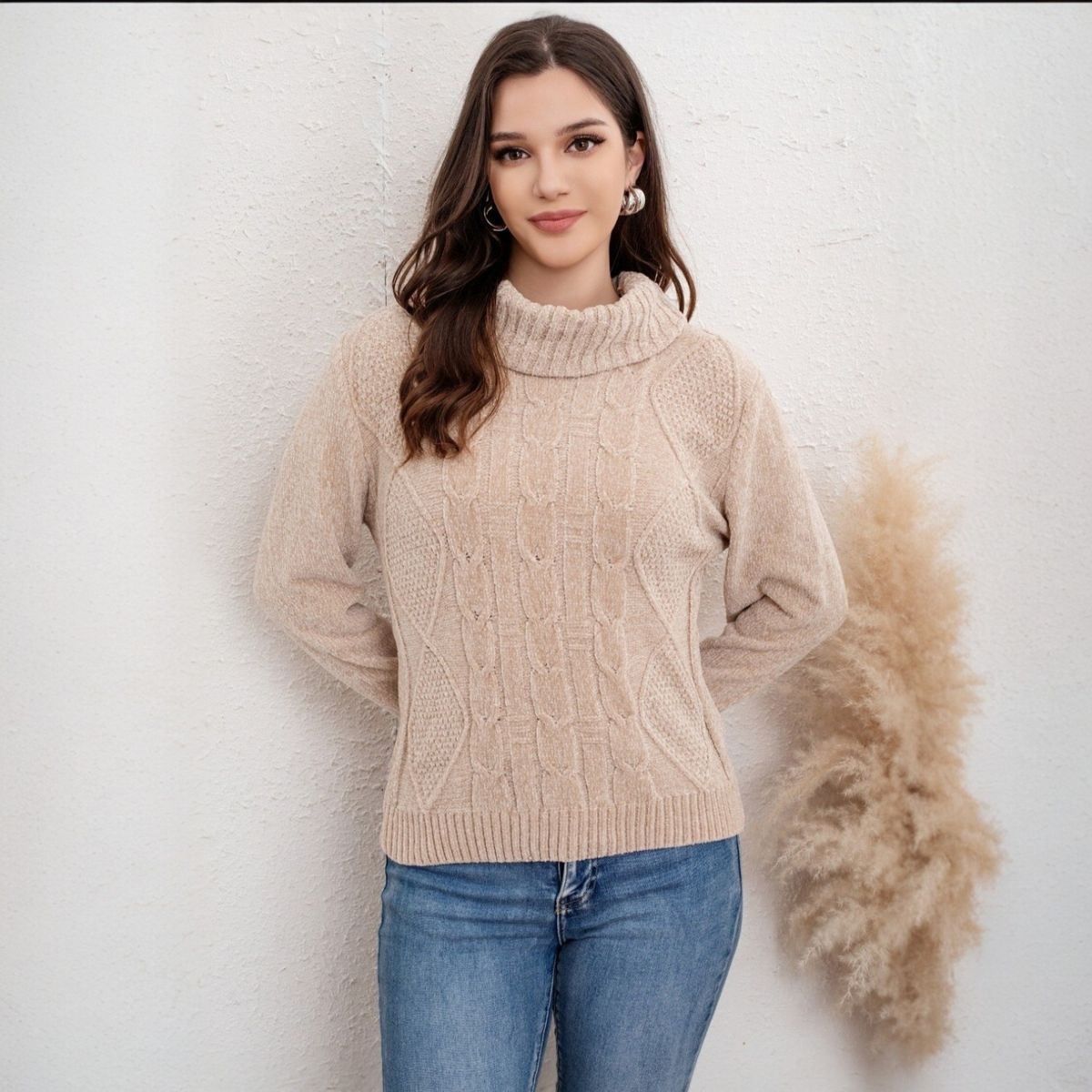 MC PRINS - Sweater Mujer Cuello Alto Chenille Otoño Invierno