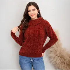 MC PRINS - Sweater Mujer Cuello Alto Chenille Otoño Invierno