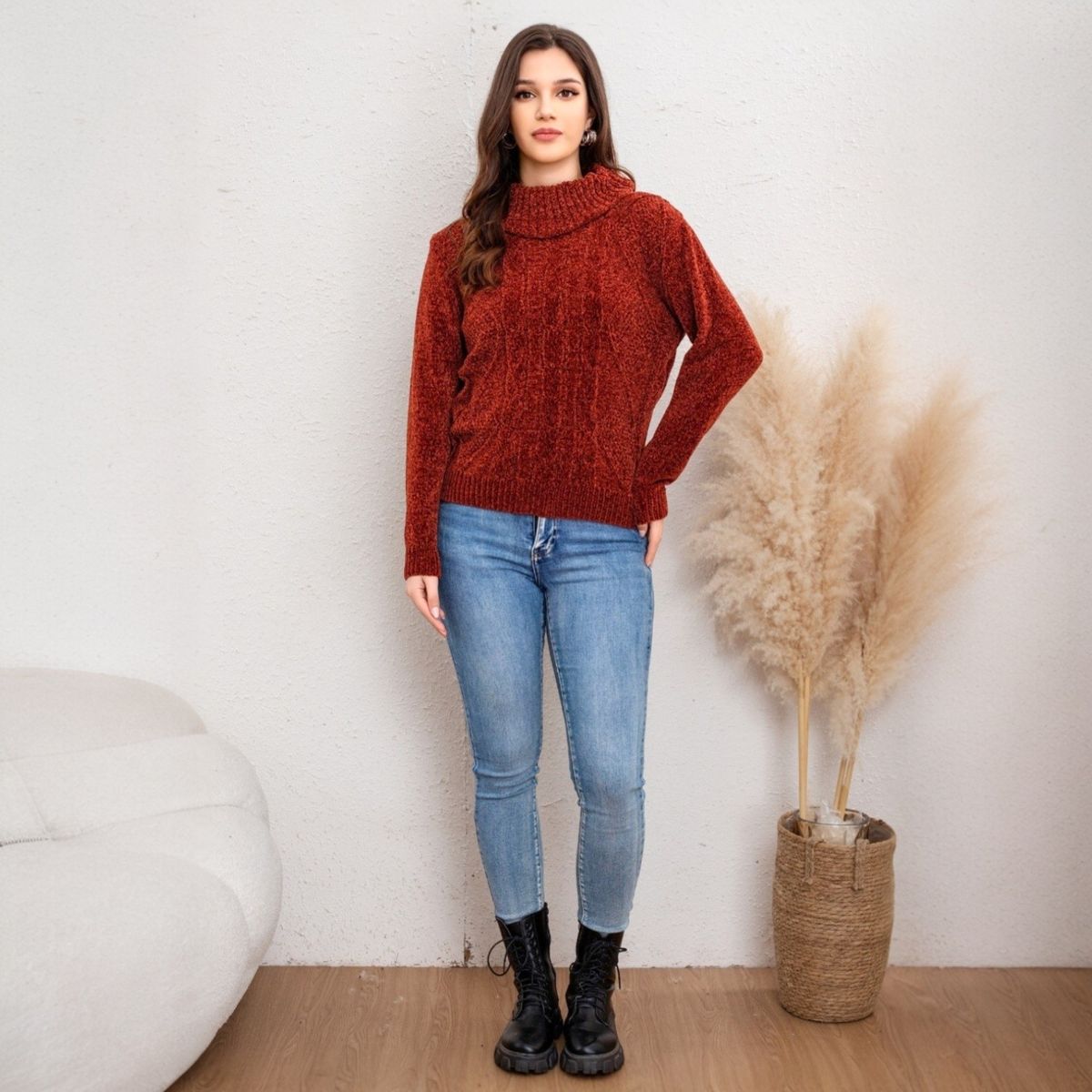 MC PRINS - Sweater Mujer Cuello Alto Chenille Otoño Invierno
