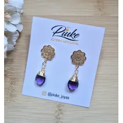 GENERICO - Aros Amanda, Piuke Joyas, Joyeria Artesanal, gota piedra Amatista.