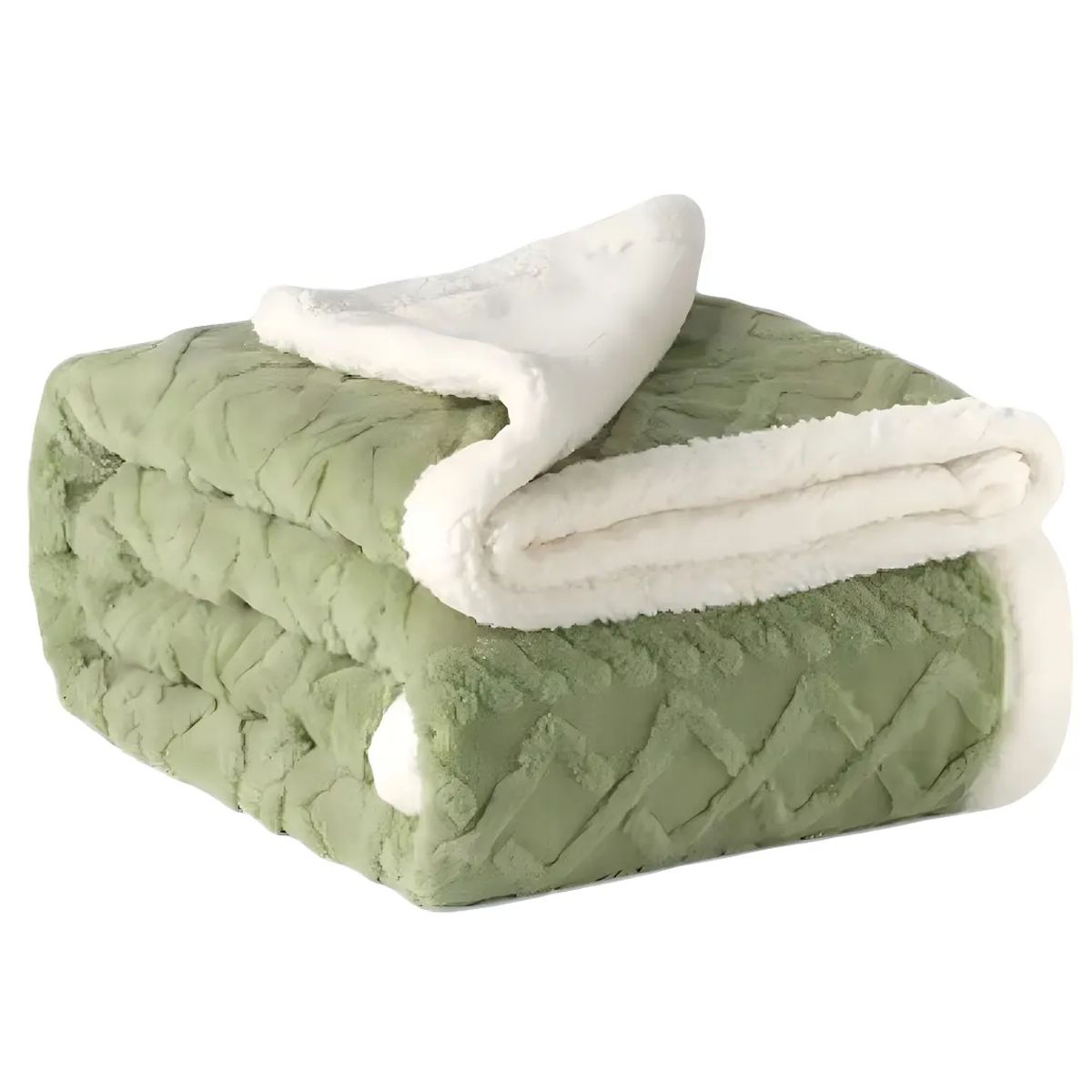 GENERICO - Frazada Con Chiporro, 2 Plaza Relieve Verde Musgo Relieve