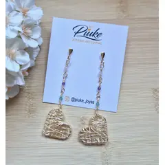 GENERICO - Aros Lyra, Piuke Joyas, Joyeria Artesanal, detalles en piedra amatista, cuarzo rosado y ágata.
