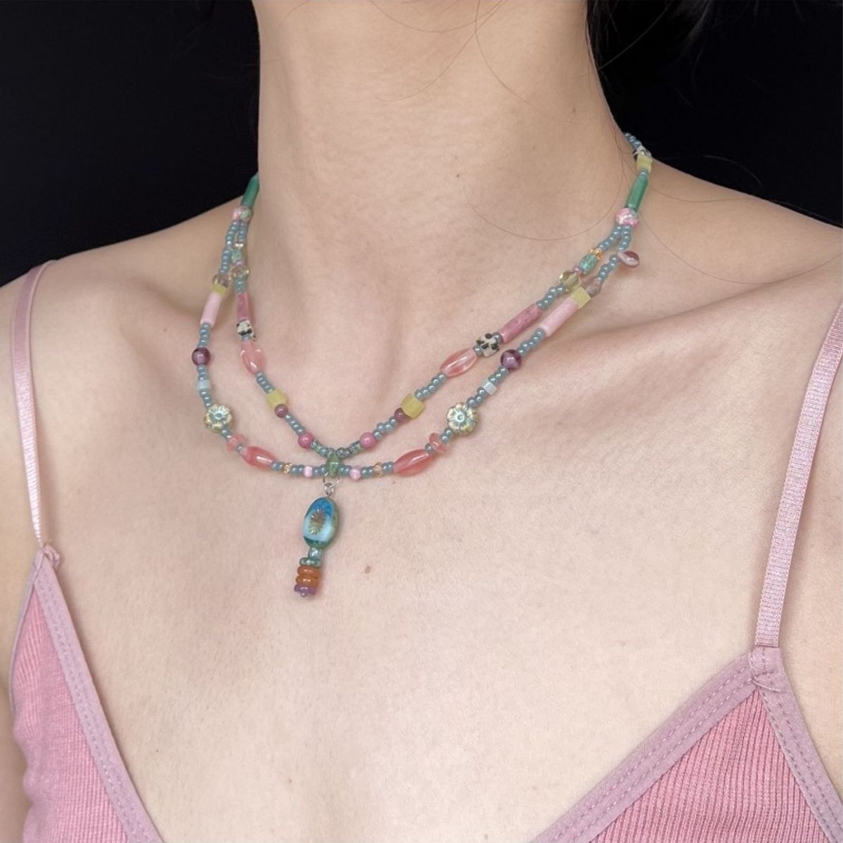 TIOZONEY - Collar Cuentas Hecho A Mano Mujer Regalo