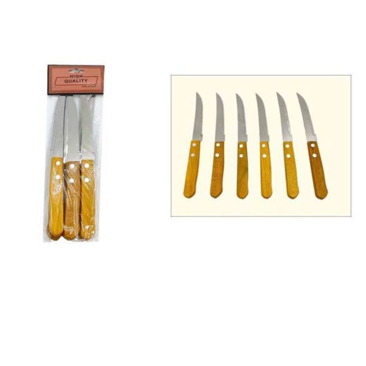 GENERICO - Set de 6 Cuchillos Acero Inoxidable Cubiertos Mango Madera