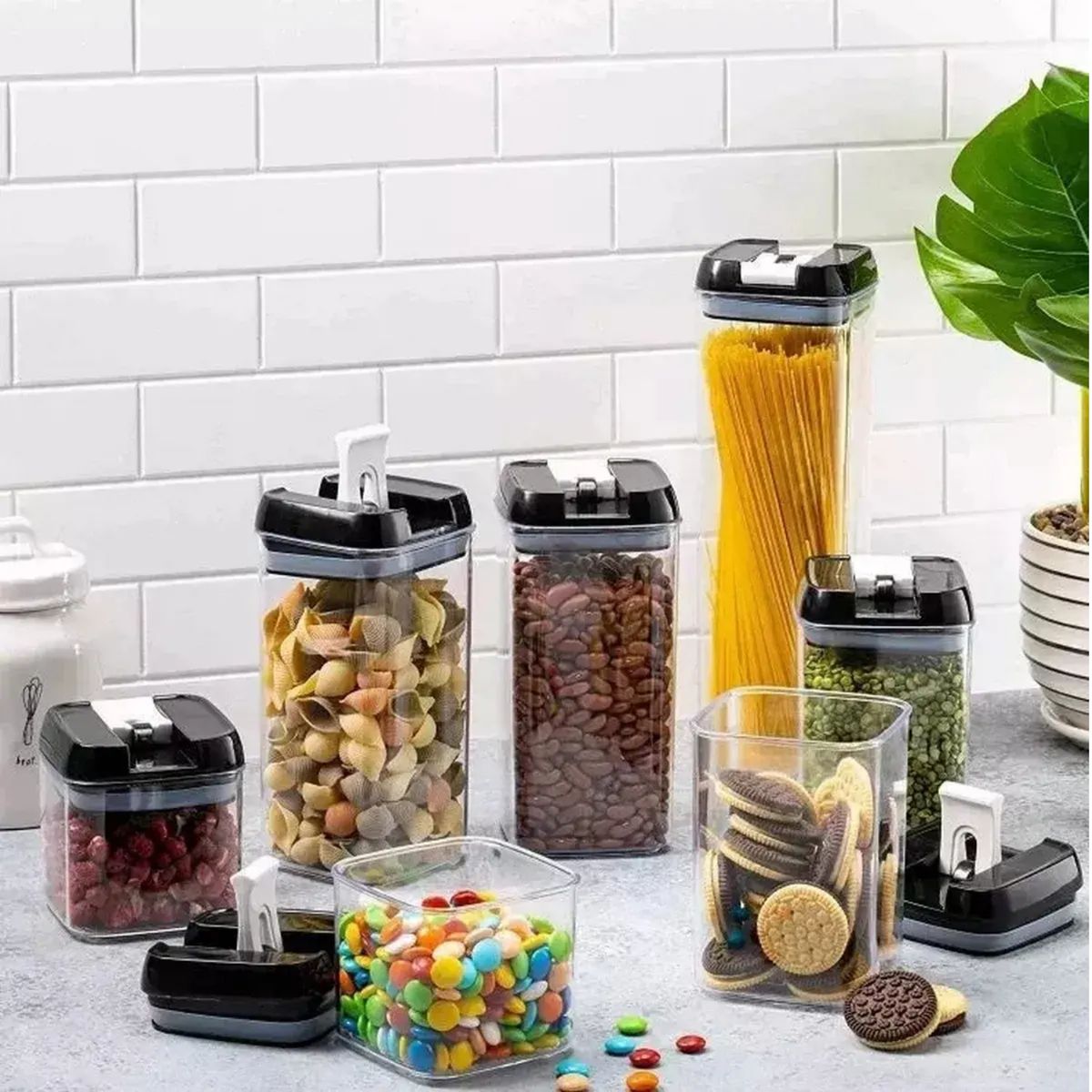 GENERICO - Kit 7 Organizadores Hermeticos Cocina Recipientes Almacenamiento Gabinetes Transparente
