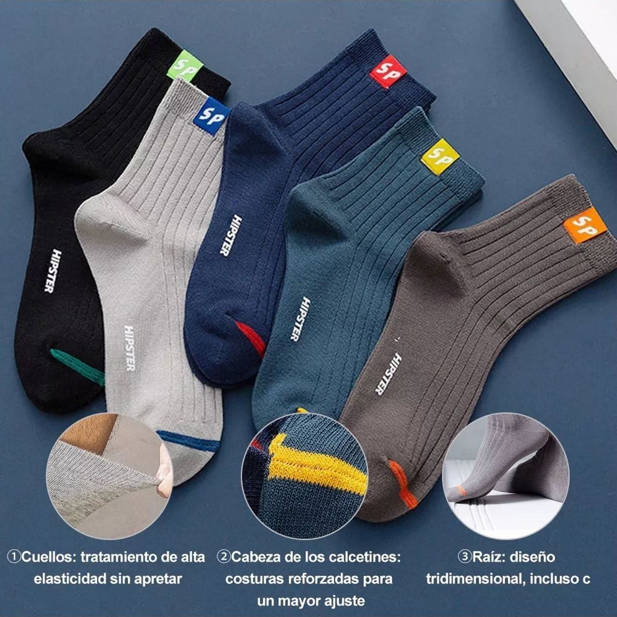 TIOZONEY - 10pares Hombre Calcetines Deportiva Poliéster-algodón