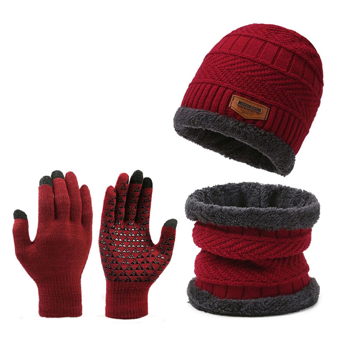 TIOZONEY - Gorro de lana Bufanda Guantes 3 Pcs Set