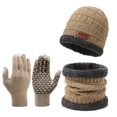 TIOZONEY - Gorro de lana Bufanda Guantes 3 Pcs Set