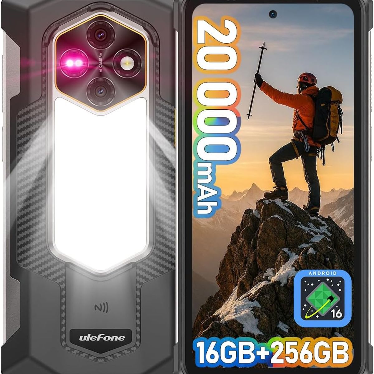 ULEFONE - Ulefone RugKing 5 Pro Celular 16GB+256GB 20000mAh Android 16 Smartphone