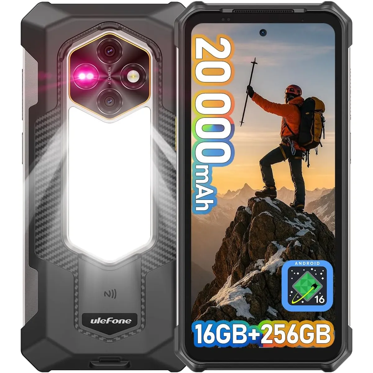 ULEFONE - Ulefone RugKing 5 Pro Celular 16GB+256GB 20000mAh Android 16 Smartphone
