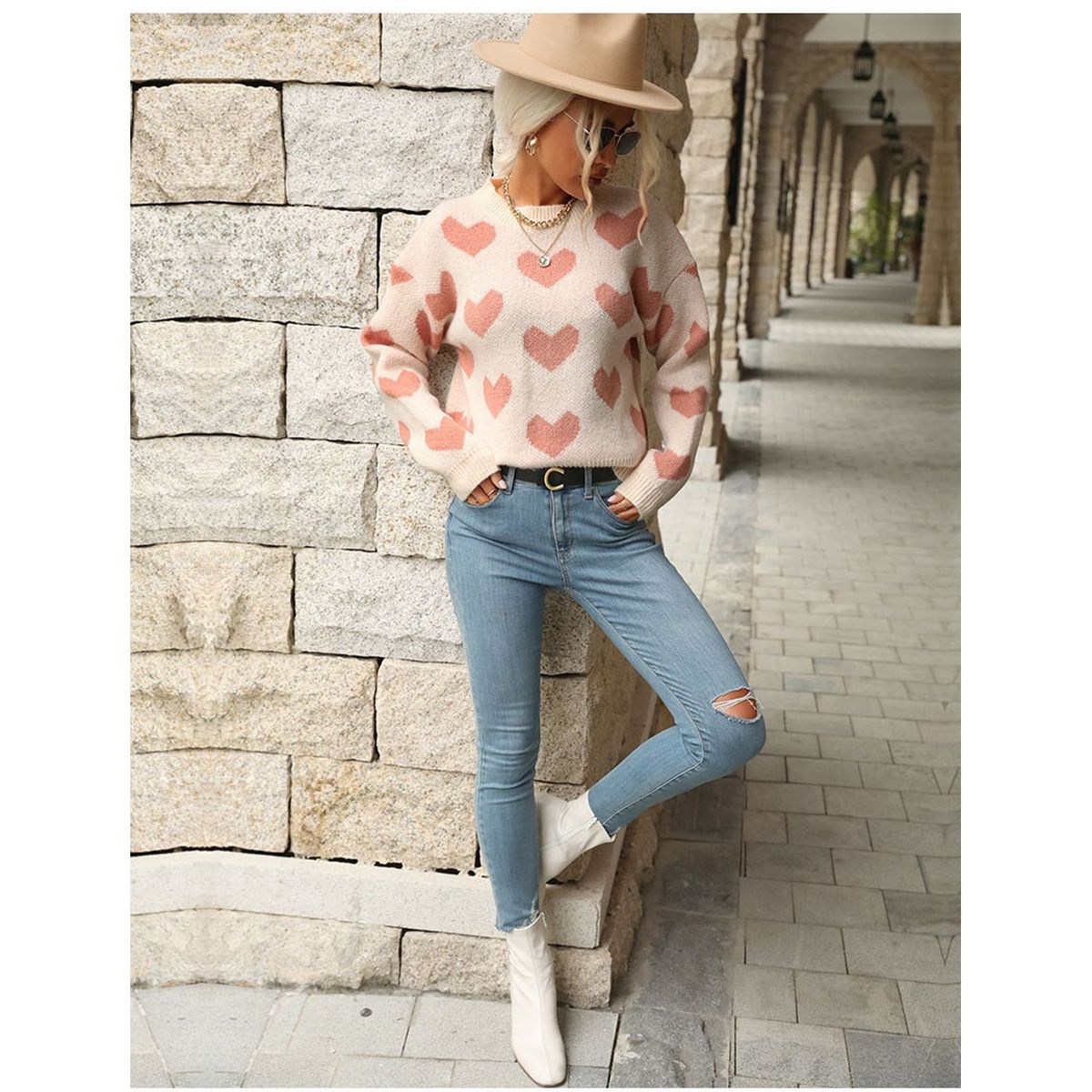 TIOZONEY - Sweater Cuello Alto con diseño para mujer