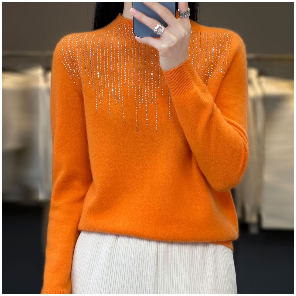 TIOZONEY - Suéter de cuello medio alto para mujeres - Naranja - Naranja  XL