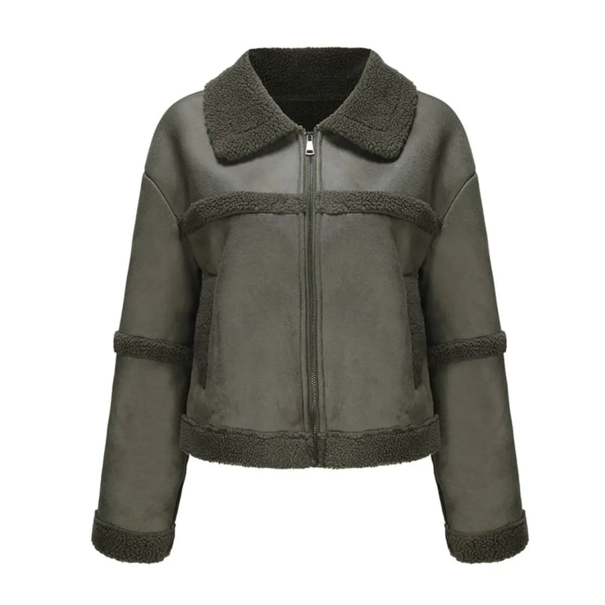 TIOZONEY - Chaqueta de PU acolchada de moda para mujer - Verde