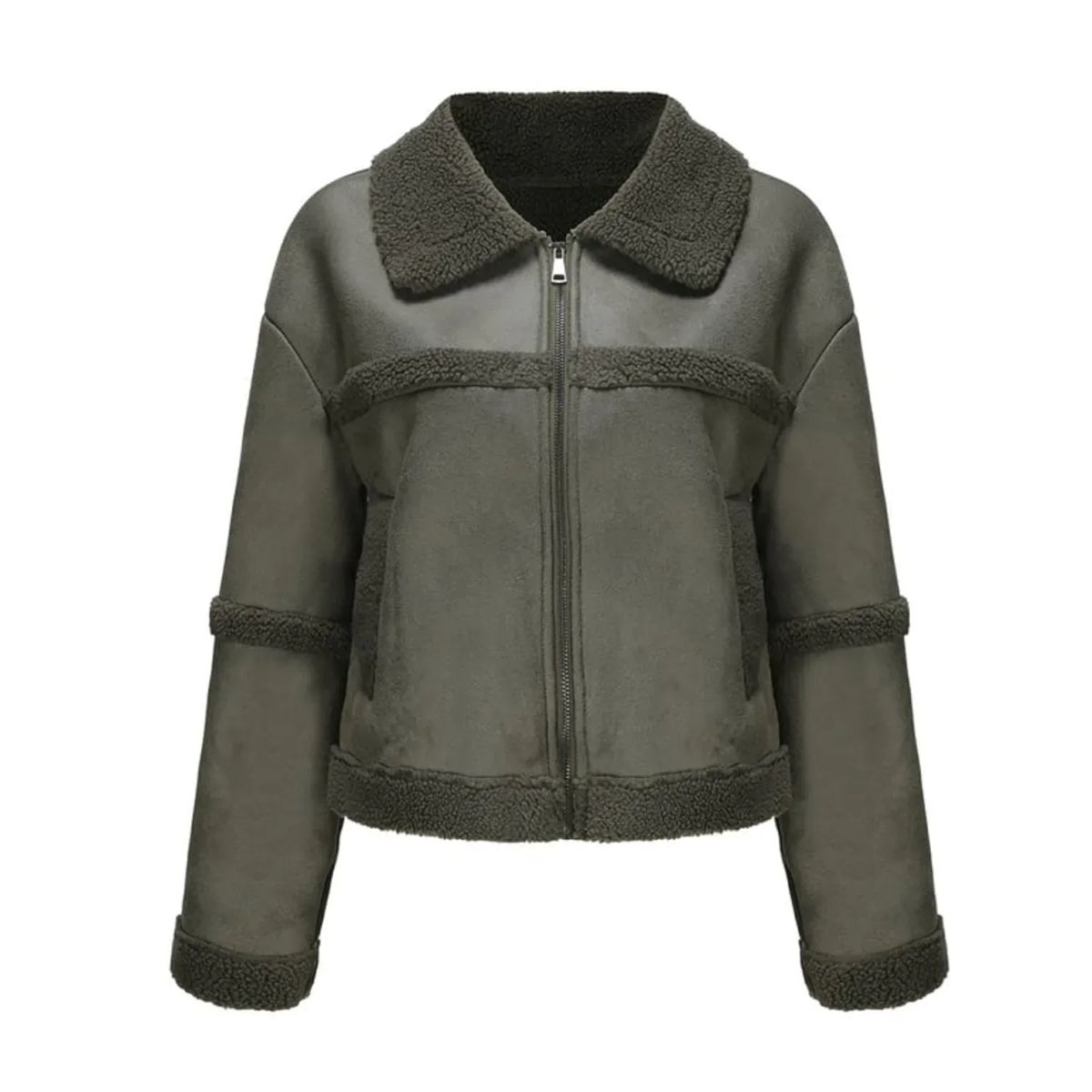 TIOZONEY - Chaqueta de PU acolchada de moda para mujer - Verde
