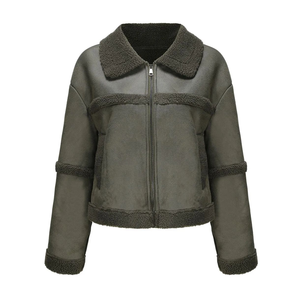 TIOZONEY - Chaqueta de PU acolchada de moda para mujer - Verde