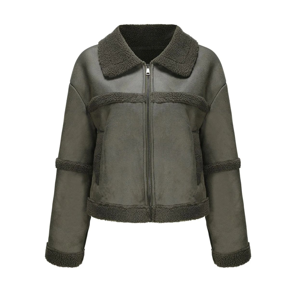 TIOZONEY - Chaqueta de PU acolchada de moda para mujer - Verde