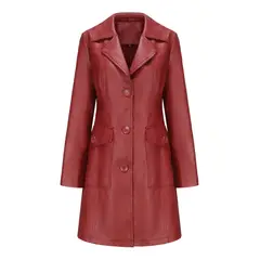 TIOZONEY - Abrigo largo de PU para mujer - Rojo