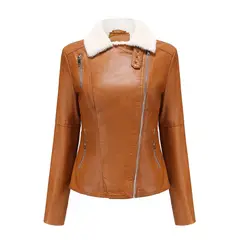 TIOZONEY - Chaqueta de PU con cuello cálido para mujer - Amarillo
