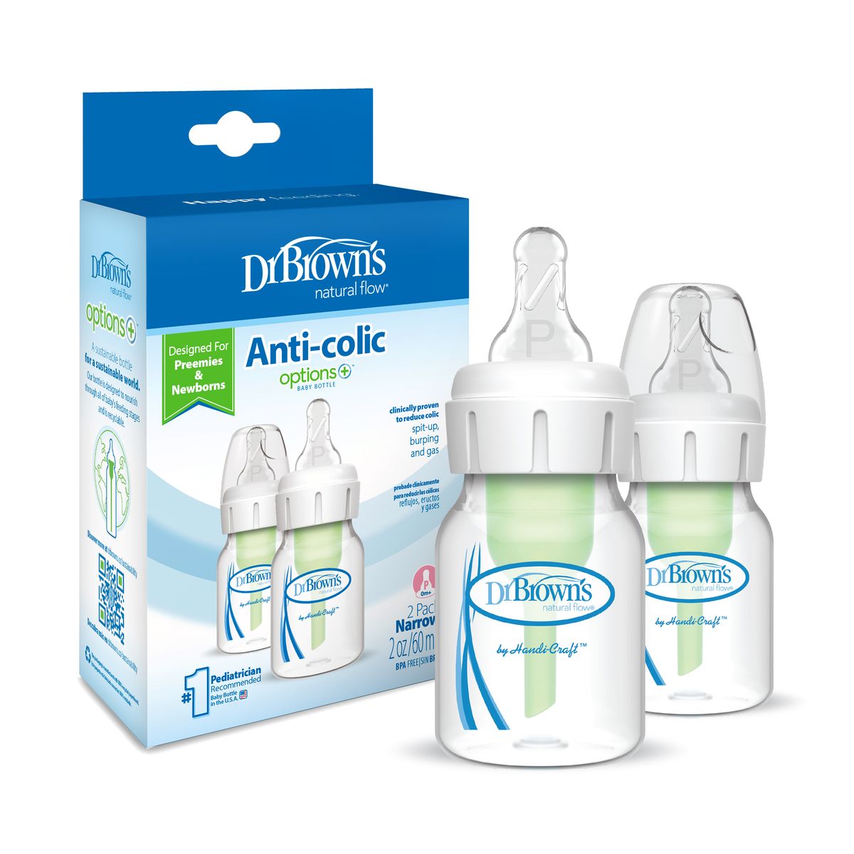 DR BROWNS - Pack 2 Mamaderas Anticólico Estándar 60ml Tetina Prematuro
