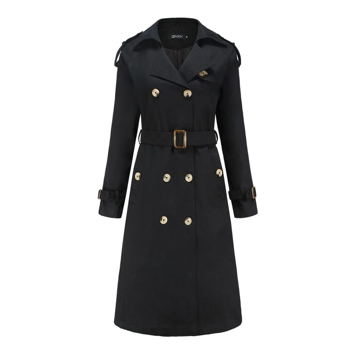 TIOZONEY - Abrigo largo tipo gabardina para mujer - Negro
