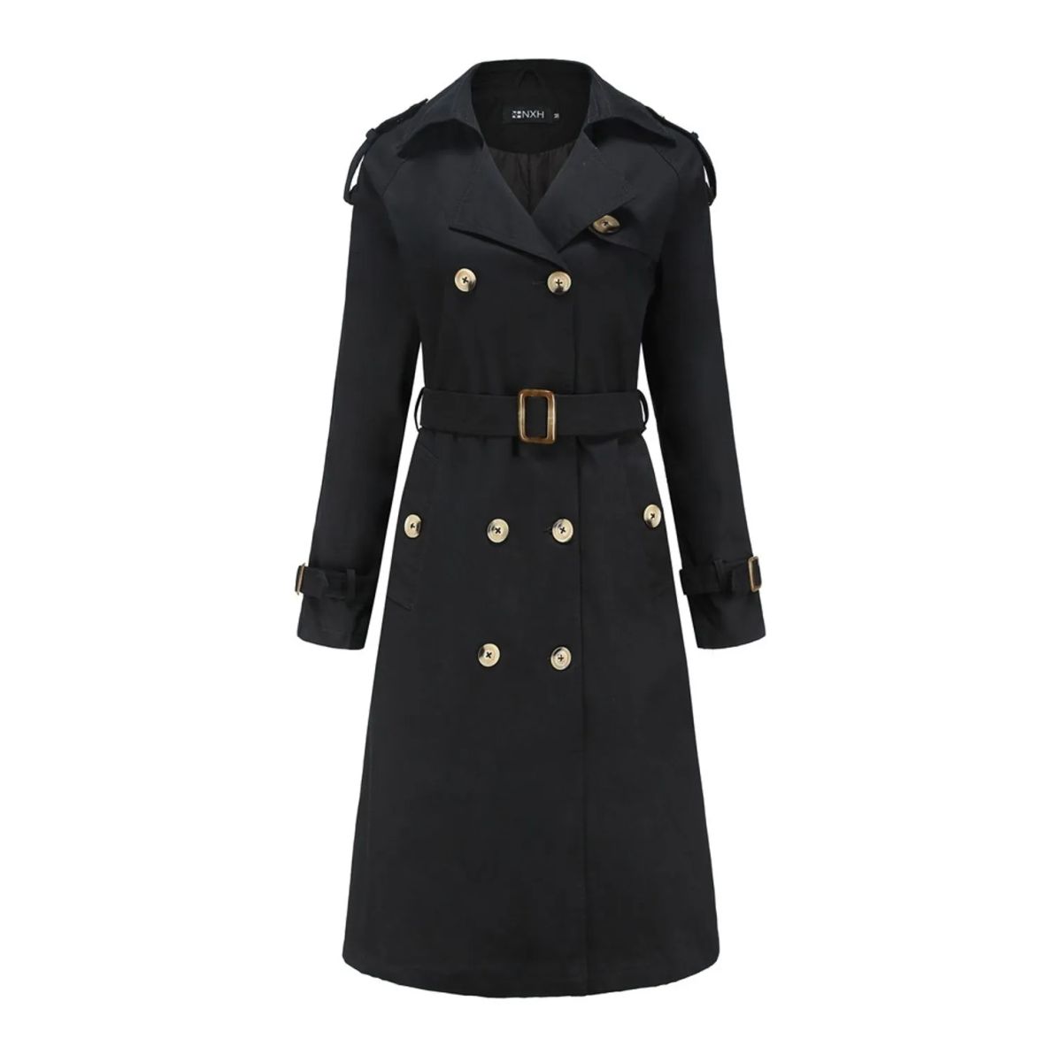 TIOZONEY - Abrigo largo tipo gabardina para mujer - Negro