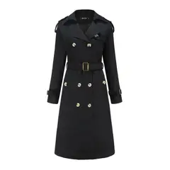 TIOZONEY - Abrigo largo tipo gabardina para mujer - Negro